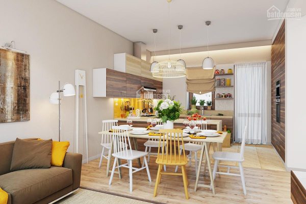 Bàn ghế ăn kết hợp màu sắc tươi sáng, bắt mắt