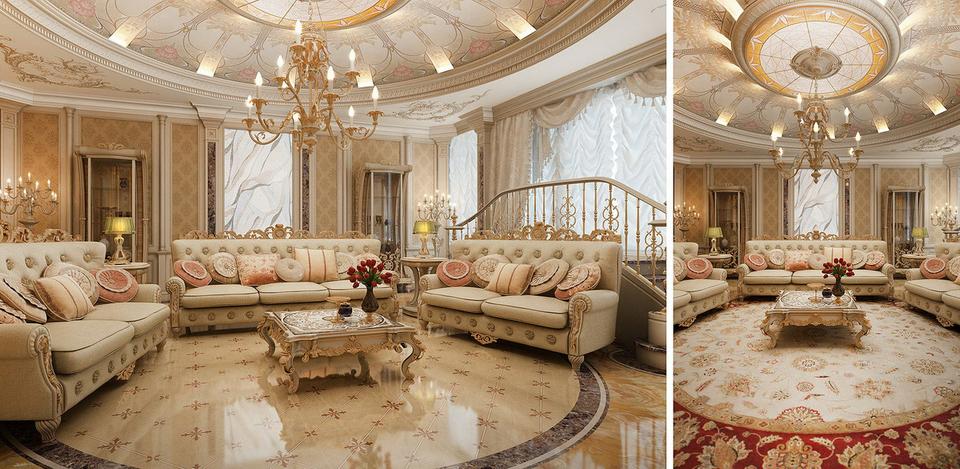 Phòng khách cổ điển sang trọng cho căn hộ 3 phòng ngủ