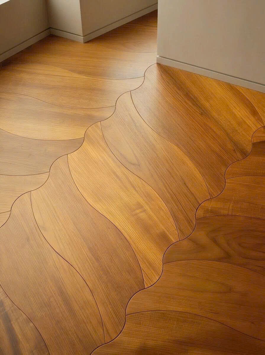 Cận cảnh parquet hoa văn hữu cơ với đường cong