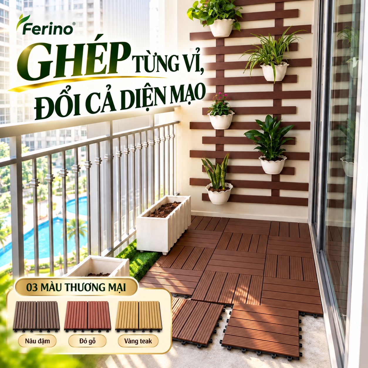 Ban công lát vỉ nhựa giả gỗ theo module